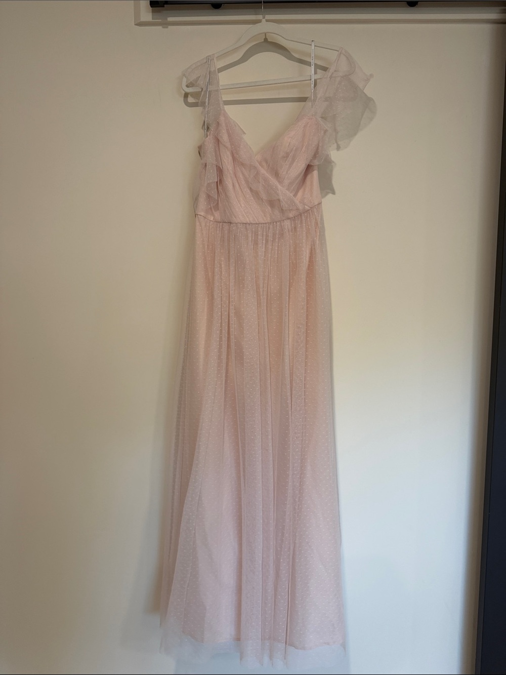Monique Lhuillier Bridesmaids Blush Pink Tulle Ruffle Gown
